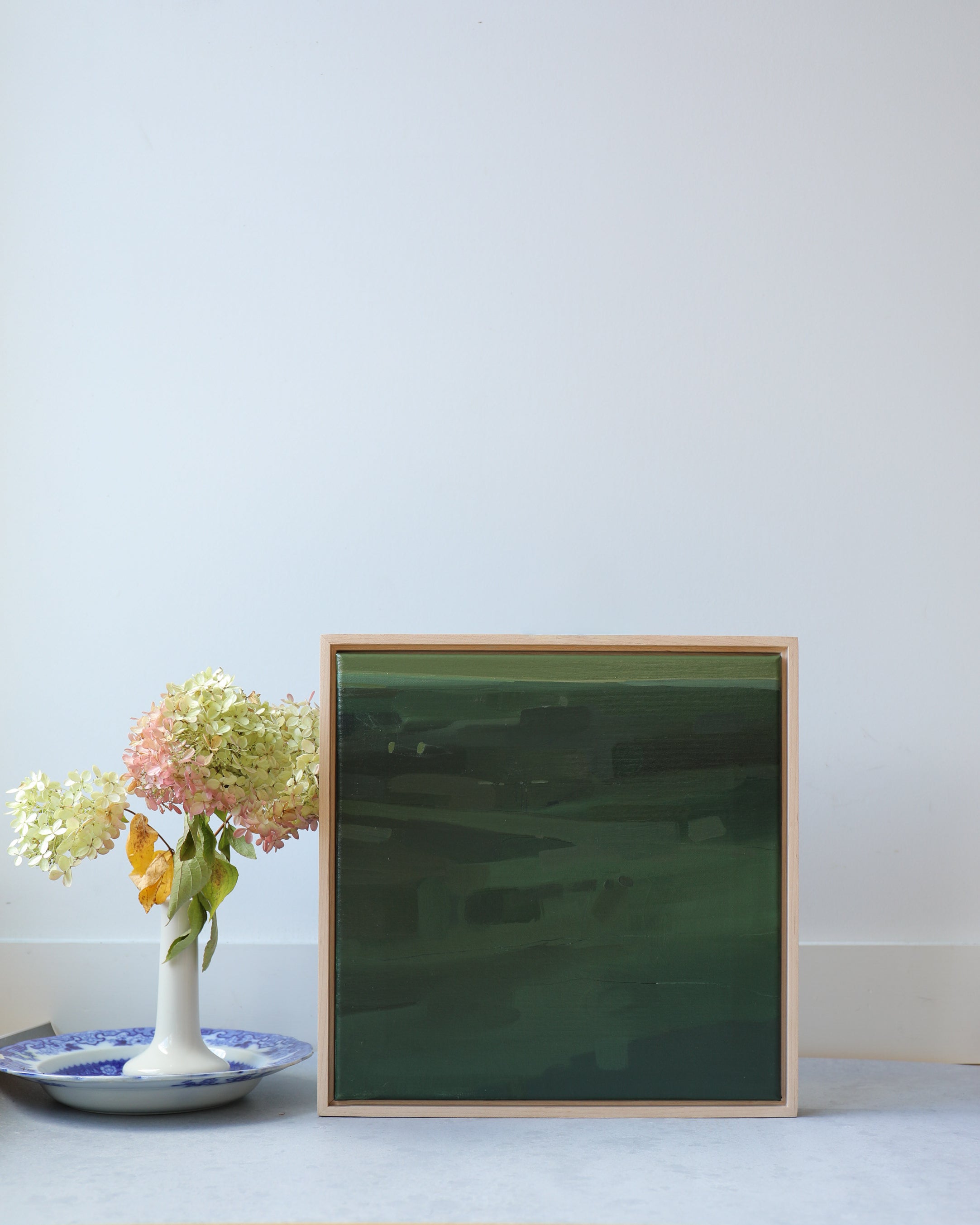 Exploration in Green | 14x14 Original Abstract Canvas Painting (Framed in Raw Maple)