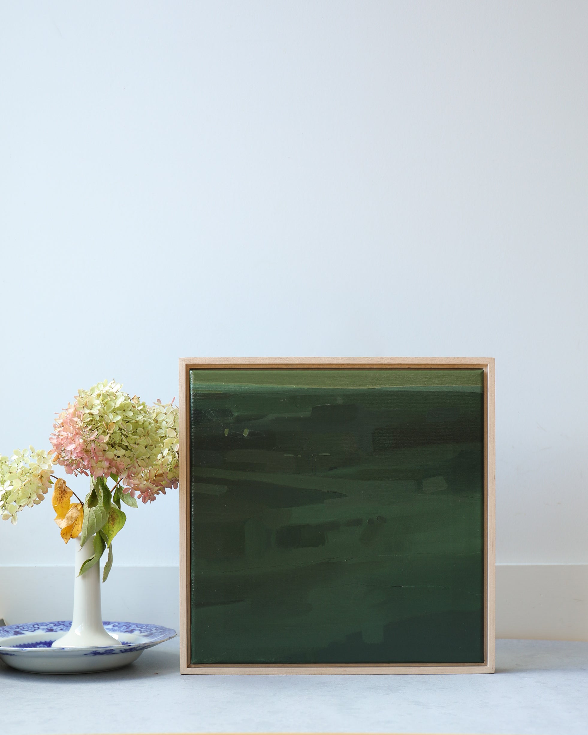 Exploration in Green | 14x14 Original Abstract Canvas Painting (Framed in Raw Maple)