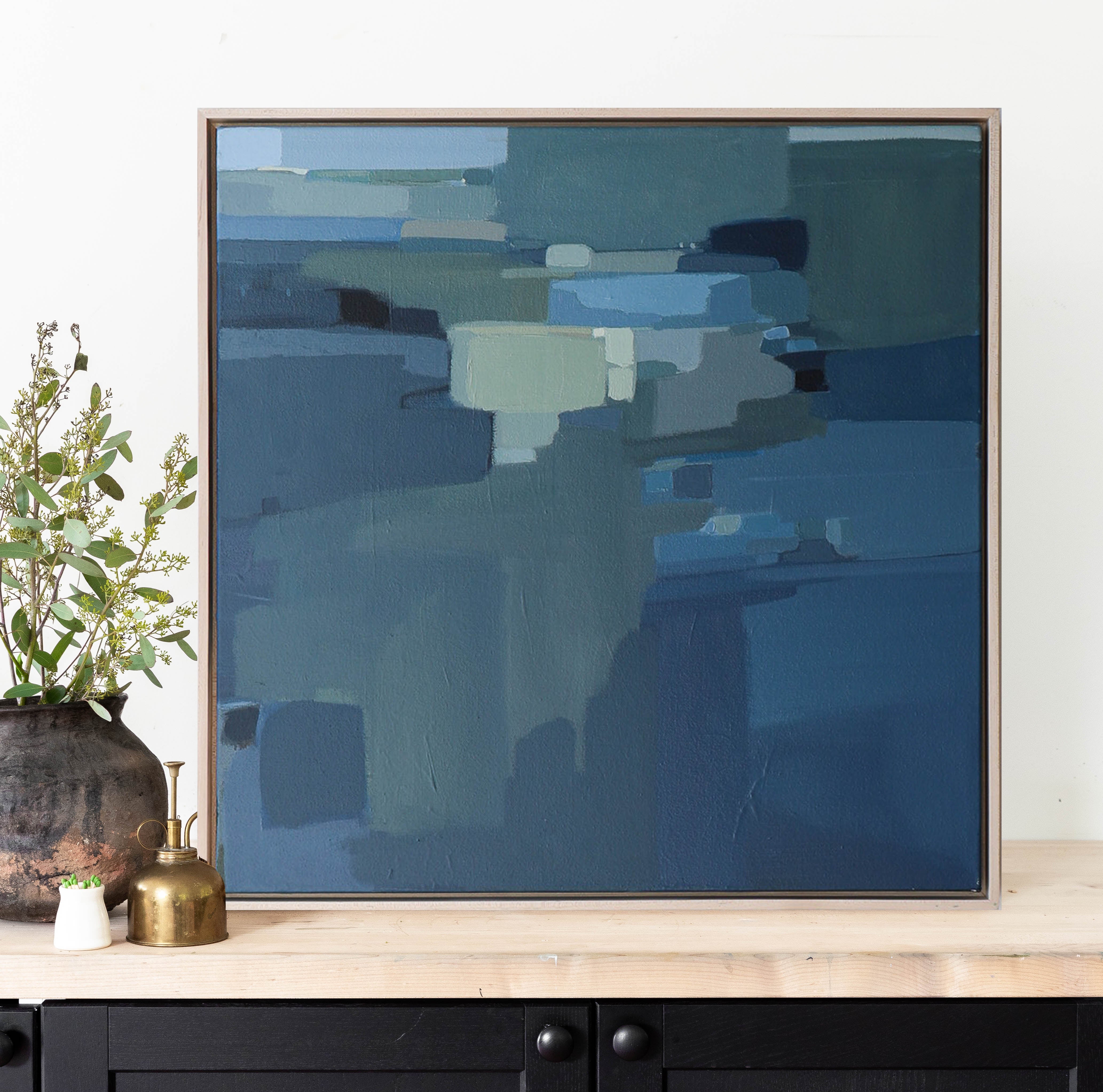 Exploration in Blue | 24x24 Original Abstract Acrylic Painting on Canvas (Framed)