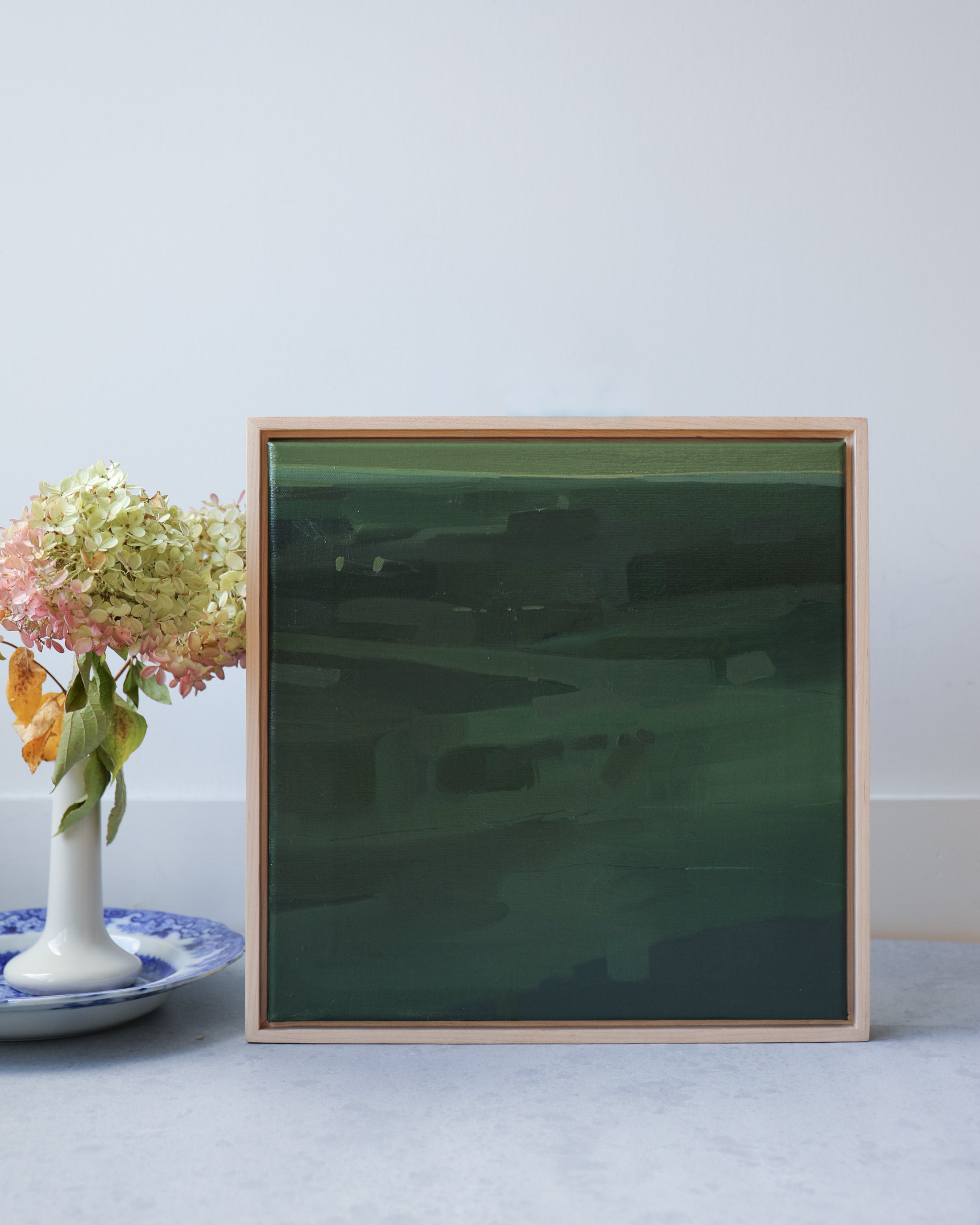 Exploration in Green | 14x14 Original Abstract Canvas Painting (Framed in Raw Maple)