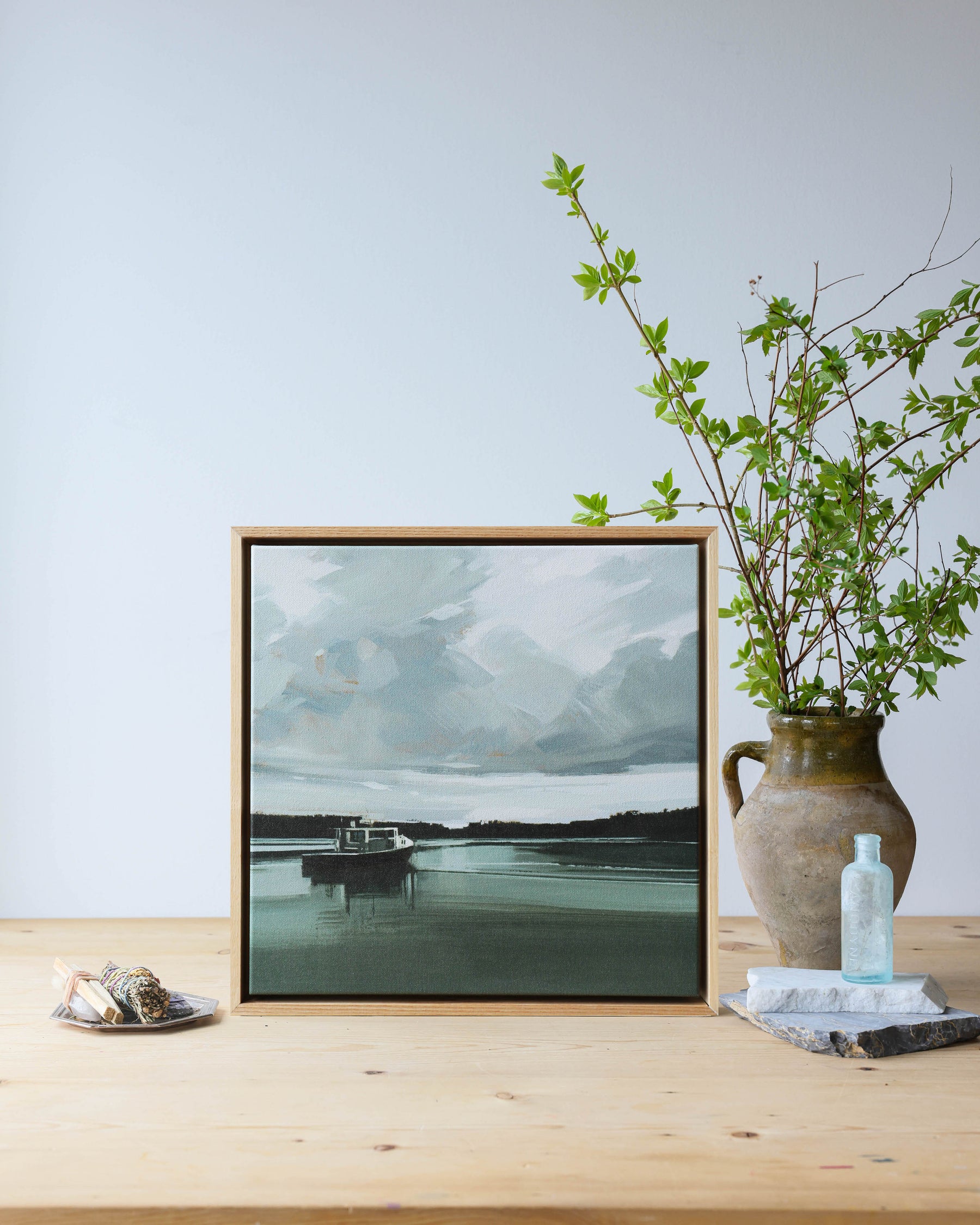 Southwest Harbor Foggy Fishing | Stretched Print on Canvas 14 x 14